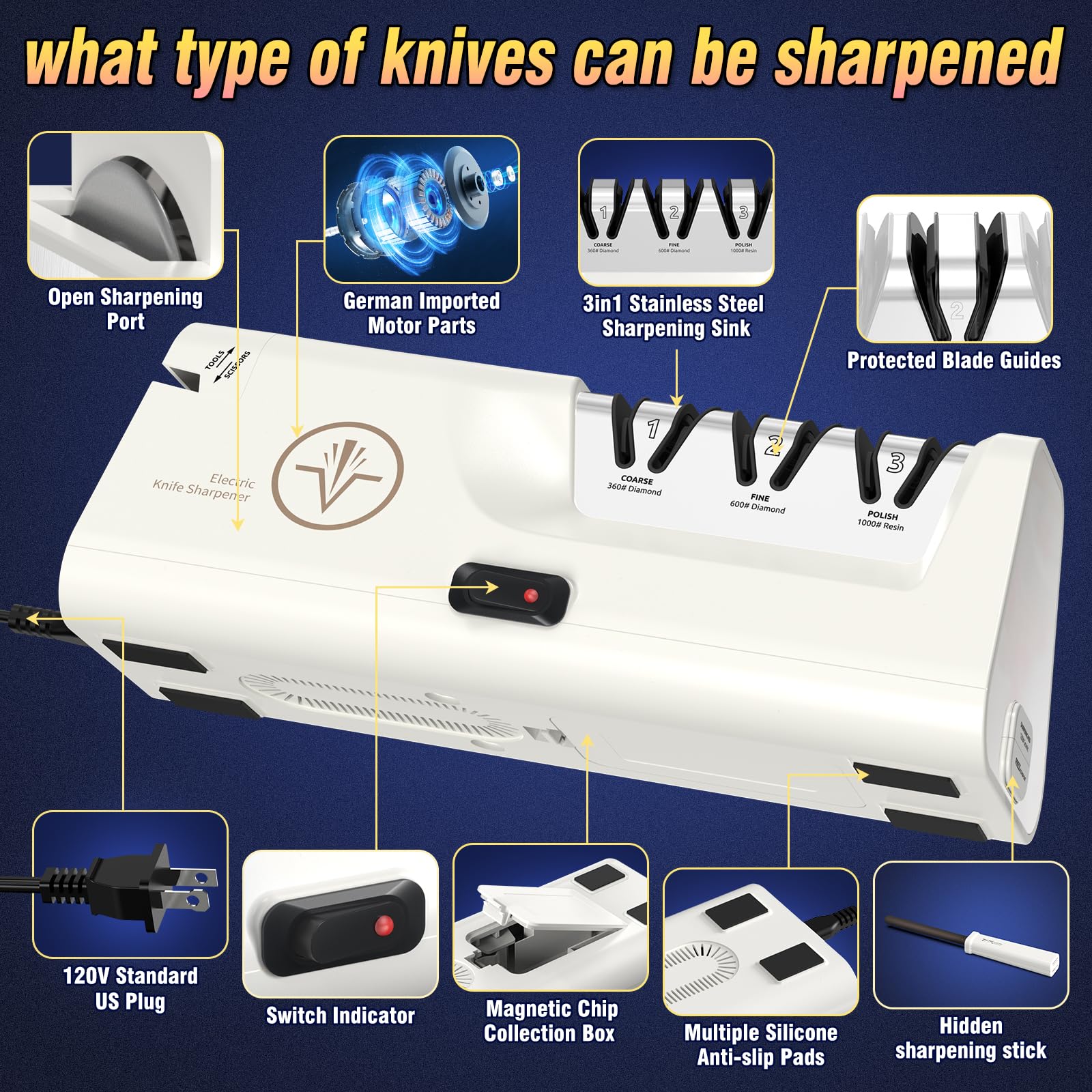 Cpckstands 4-stage slot system polishes and sharpens blade edges smoothly