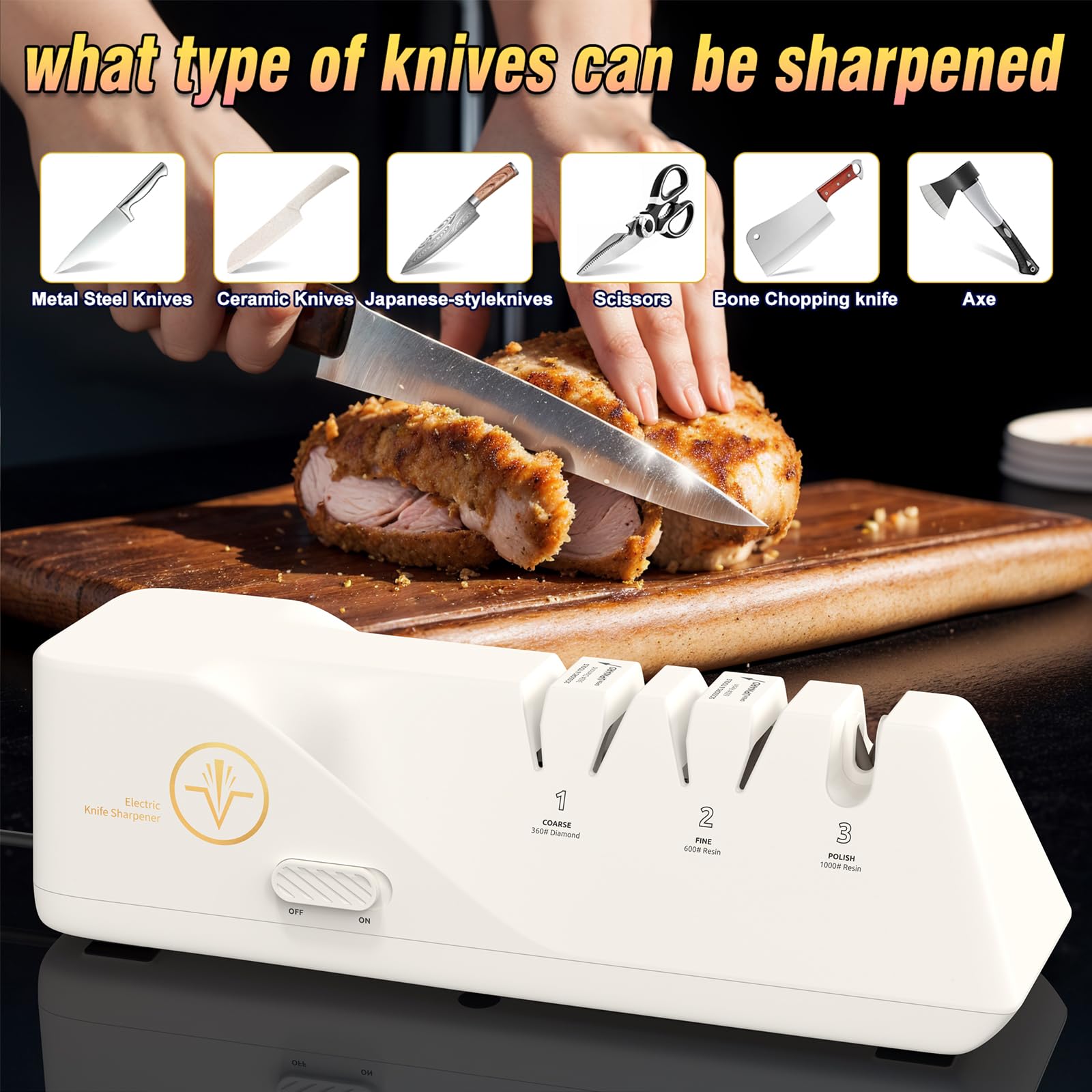 Cpckstands ceramic knife sharpening capability with diamond abrasives.
