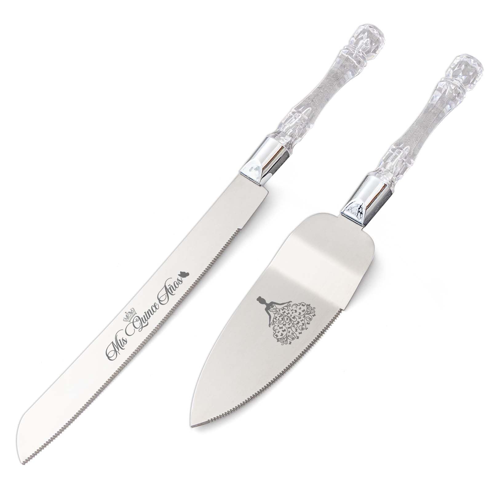 CQNET Mis Quince Años knife with embossed design for elegant cake cutting