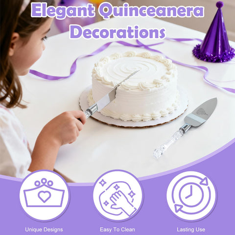 CQNET silver quinceanera cake knife, 12.9 inches, for smooth cutting