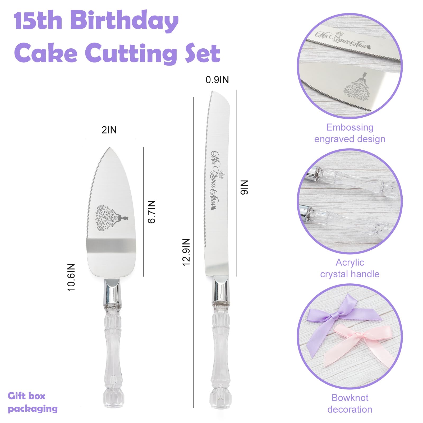 CQNET silver quinceanera cake server, 10.6 inches, ideal for desserts