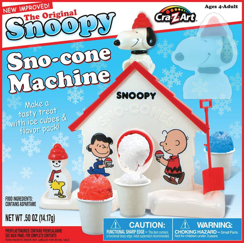 Cra-Z-Art Snoopy Sno-Cone Maker with crank for easy shaved ice and fun toppings.