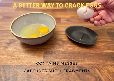 Crack'em elevated edges contain drips and shell fragments during cracking process