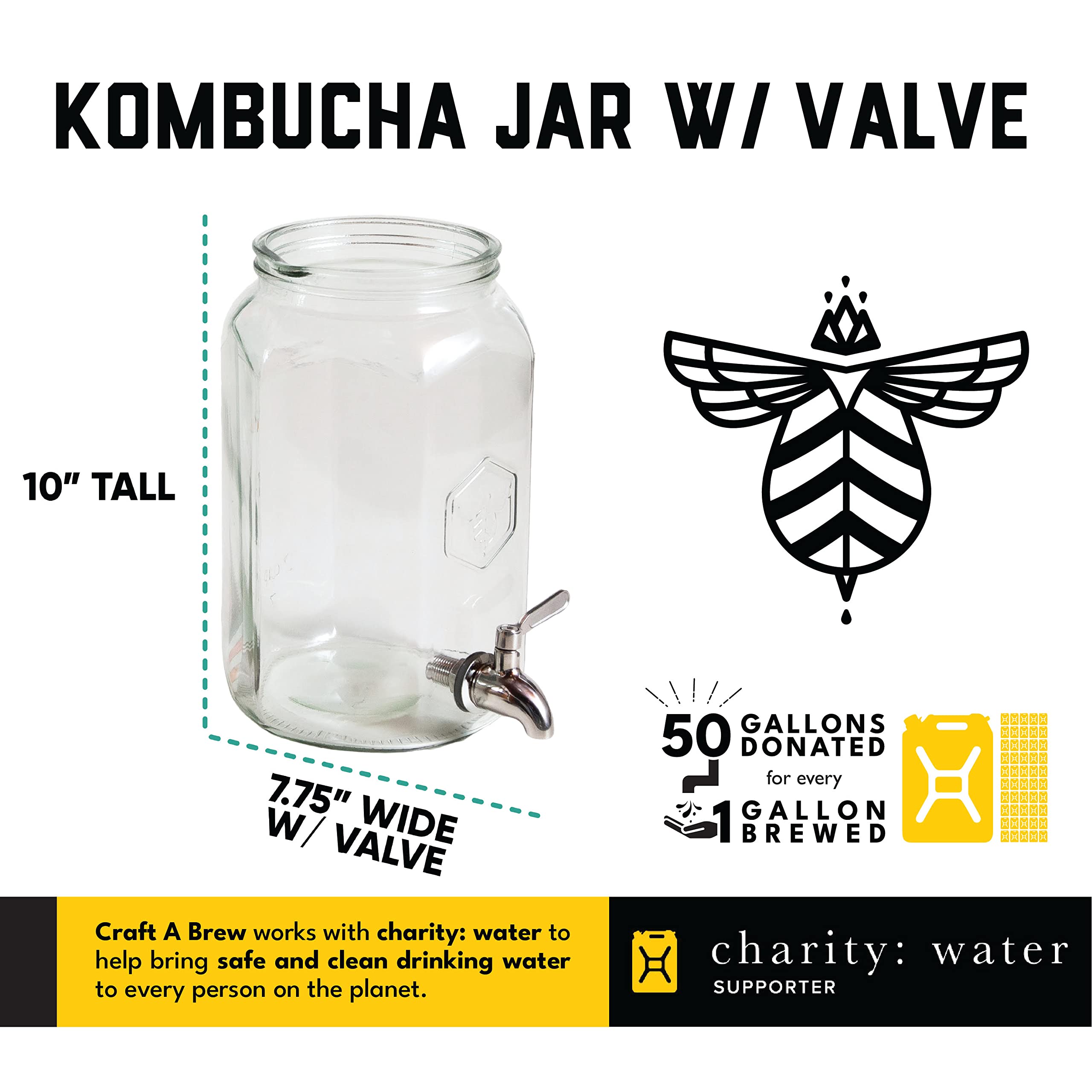 Craft A Brew kombucha jar hexagonal shape highlighting honeycomb-inspired design.