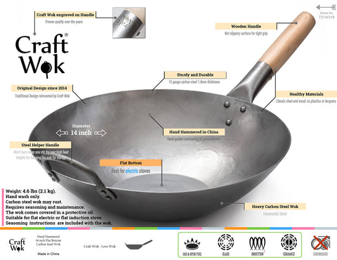 Craft Wok wooden handle close-up showing grip and comfort.