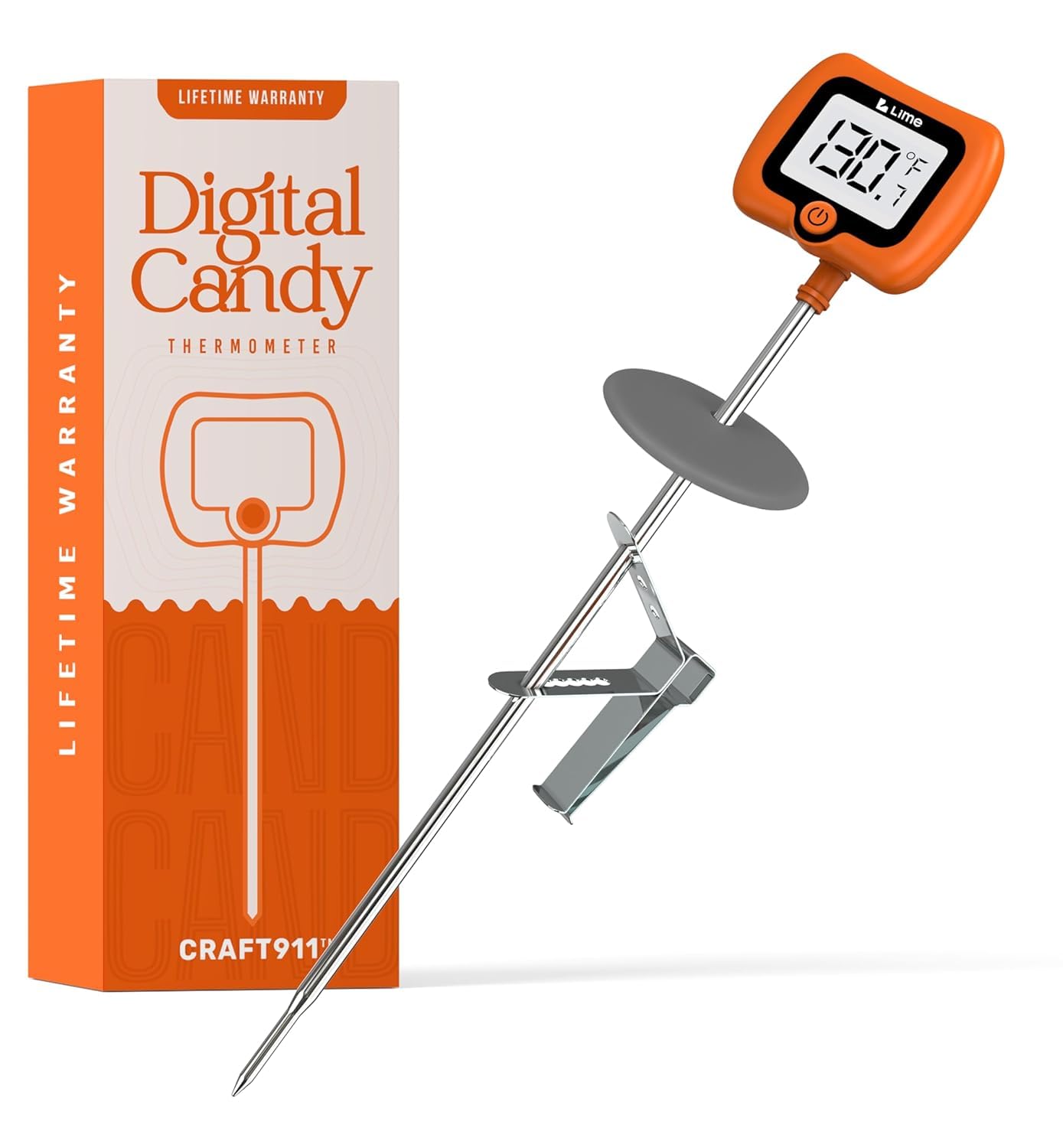Craft911 candy thermometer with pot clip for safer, hands-free operation