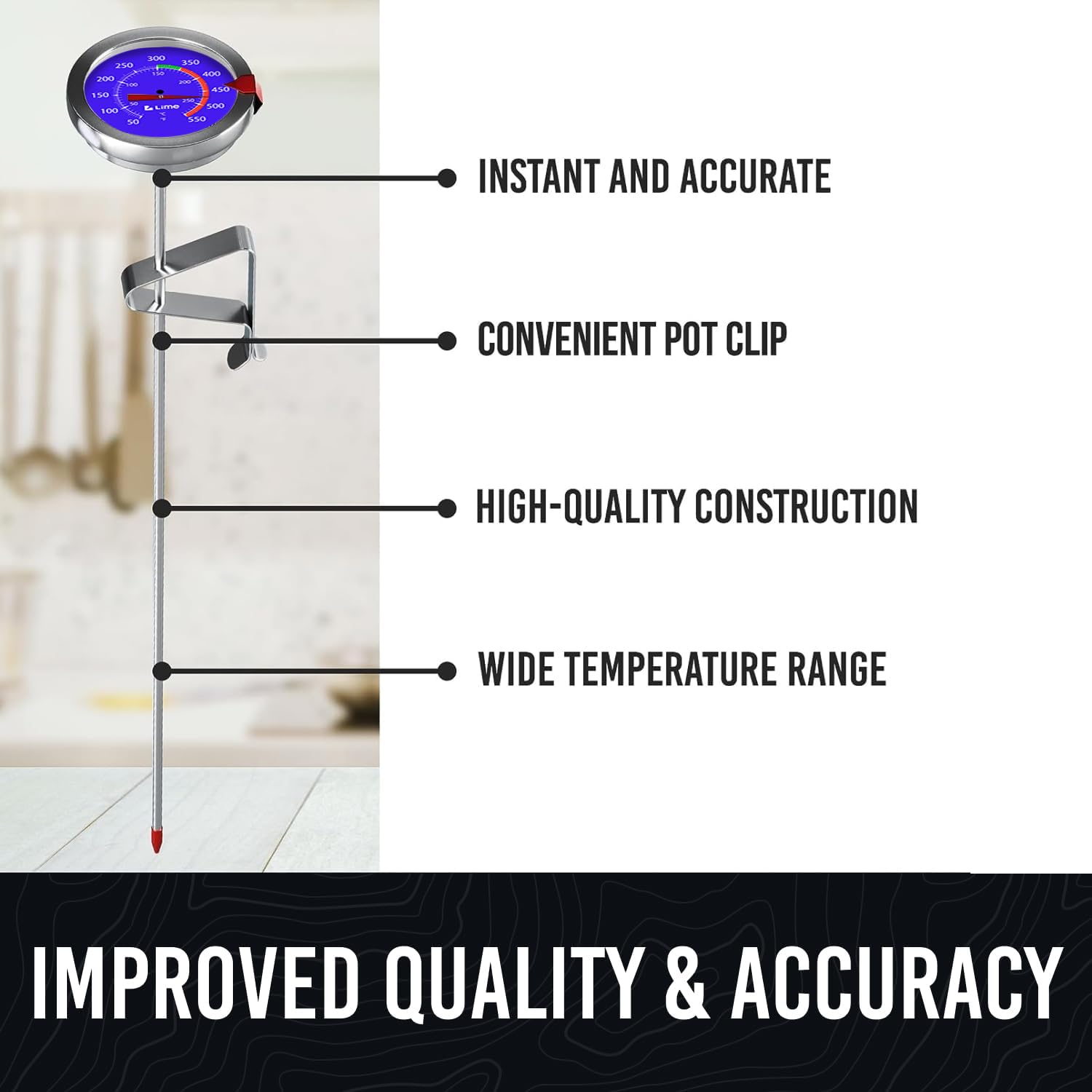 Craft911 deep fry thermometer with 8-inch stainless steel probe for accurate oil temps.