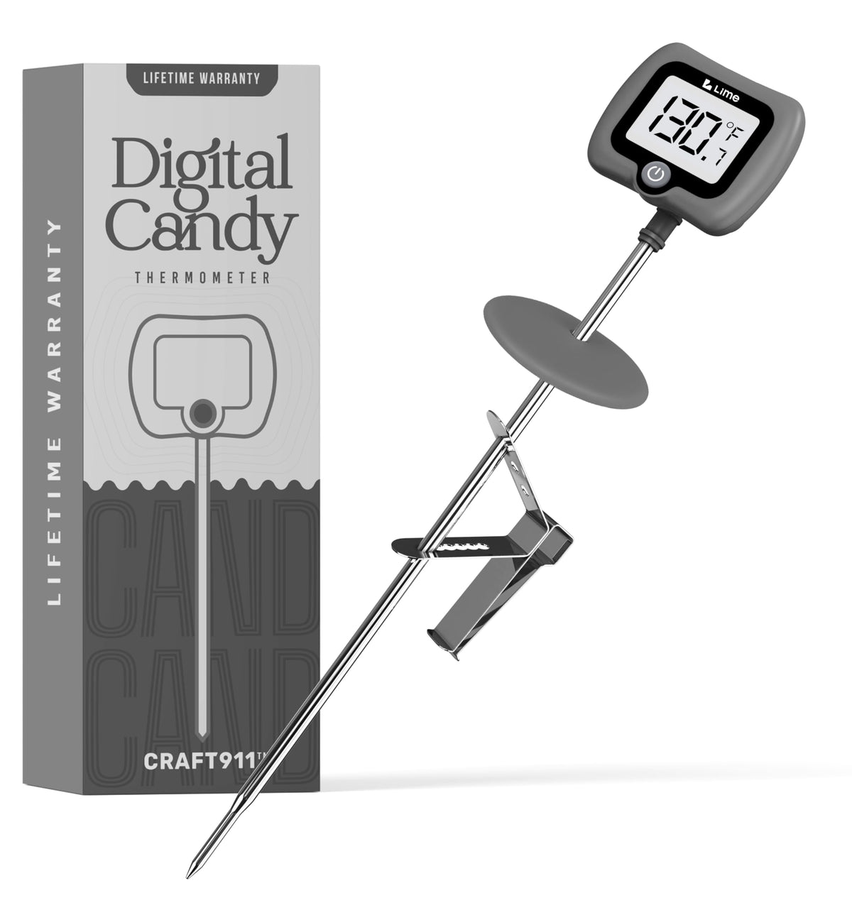 Craft911 digital candy thermometer with pot clip for hands-free cooking