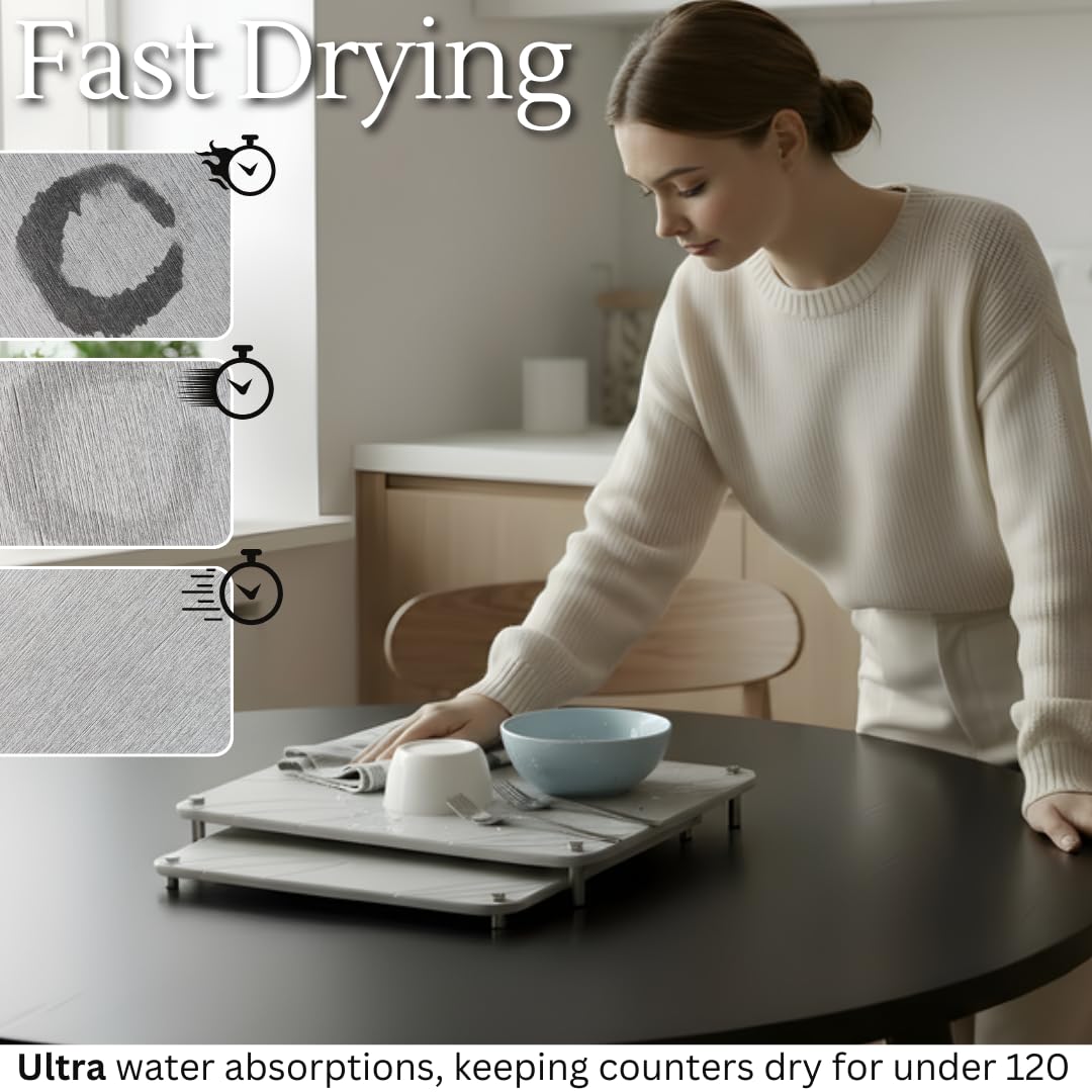 Crafty Witty stone drying mat with non-slip feet keeps dishes secure