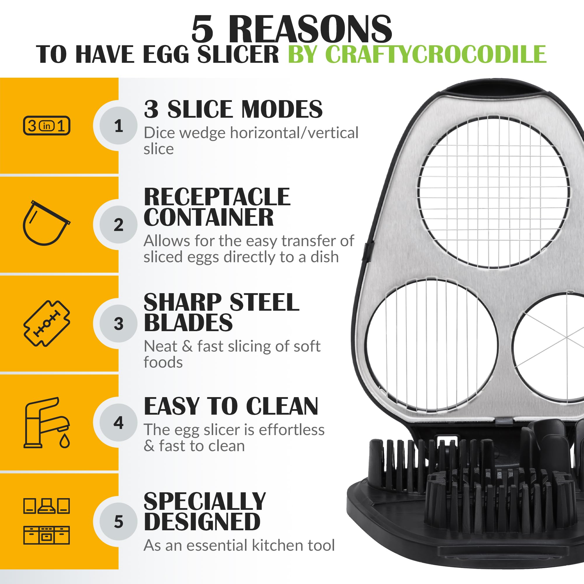 CraftyCrocodile Egg Slicer blades close-up showing sharp stainless steel