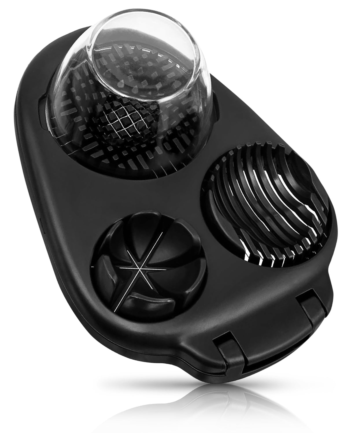 CraftyCrocodile Egg Slicer front view with a sleek black finish