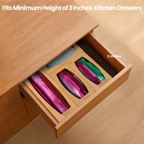 CRAKTH bamboo bag organizer for snack bags neatly separates varieties for quick access.