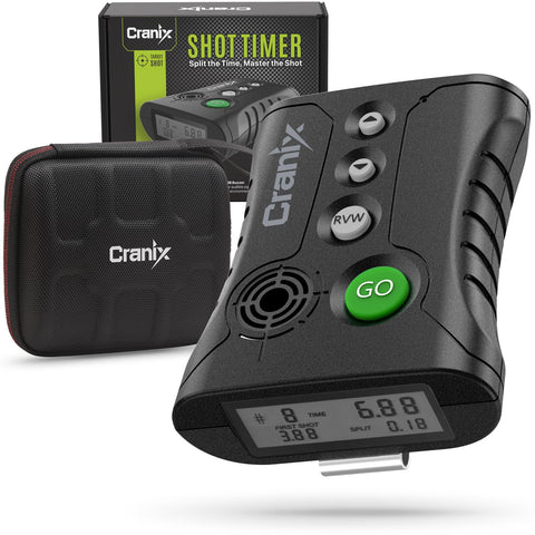 CranixProfessional Shot Timer with ambidextrous recessed buttons for left- and right-handed use.