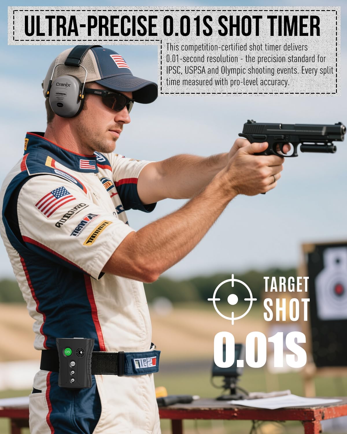 Cranix shot timer features a loud buzzer for decisive range signaling.