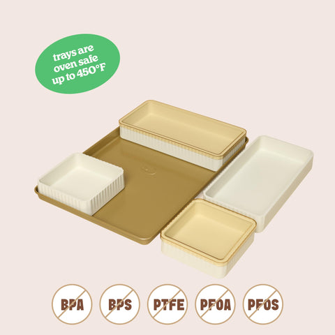 Cravings by Chrissy Teigen two large and two small trays arranged for meal prep versatility