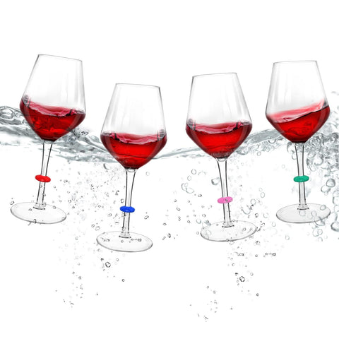 Crayline floating wine glasses on pool water stay upright for poolside sipping.