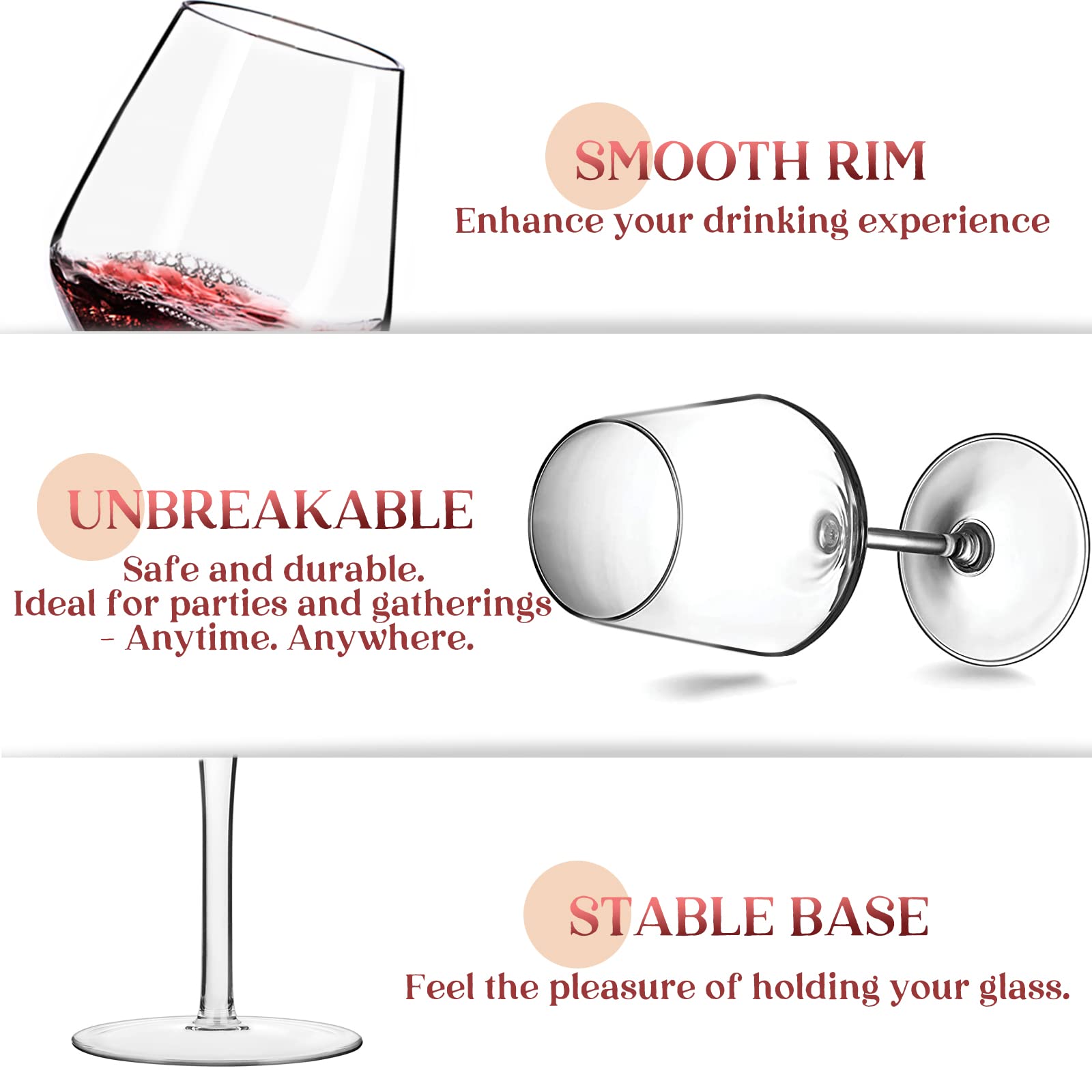 Crayline outdoor-use wine glasses ideal for pool and beach gatherings.