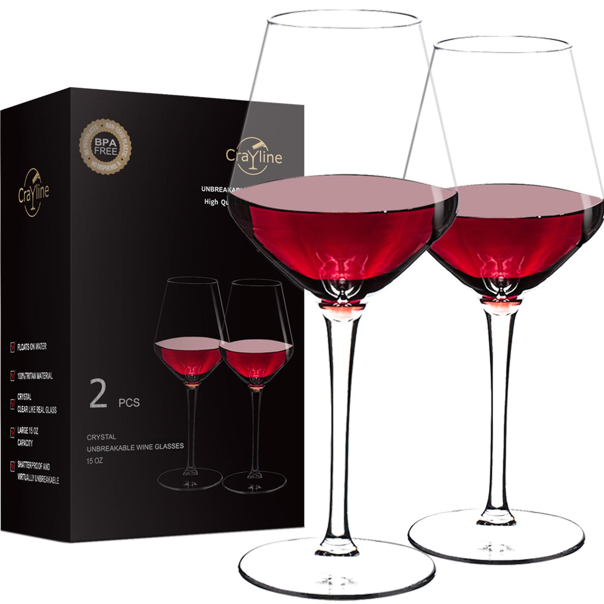 Crayline plastic wine glasses 2-pack show crystal-clear appearance for outdoor entertaining.