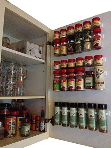 Crazy Chef Spice Clips in a pantry organize jars for quick access.