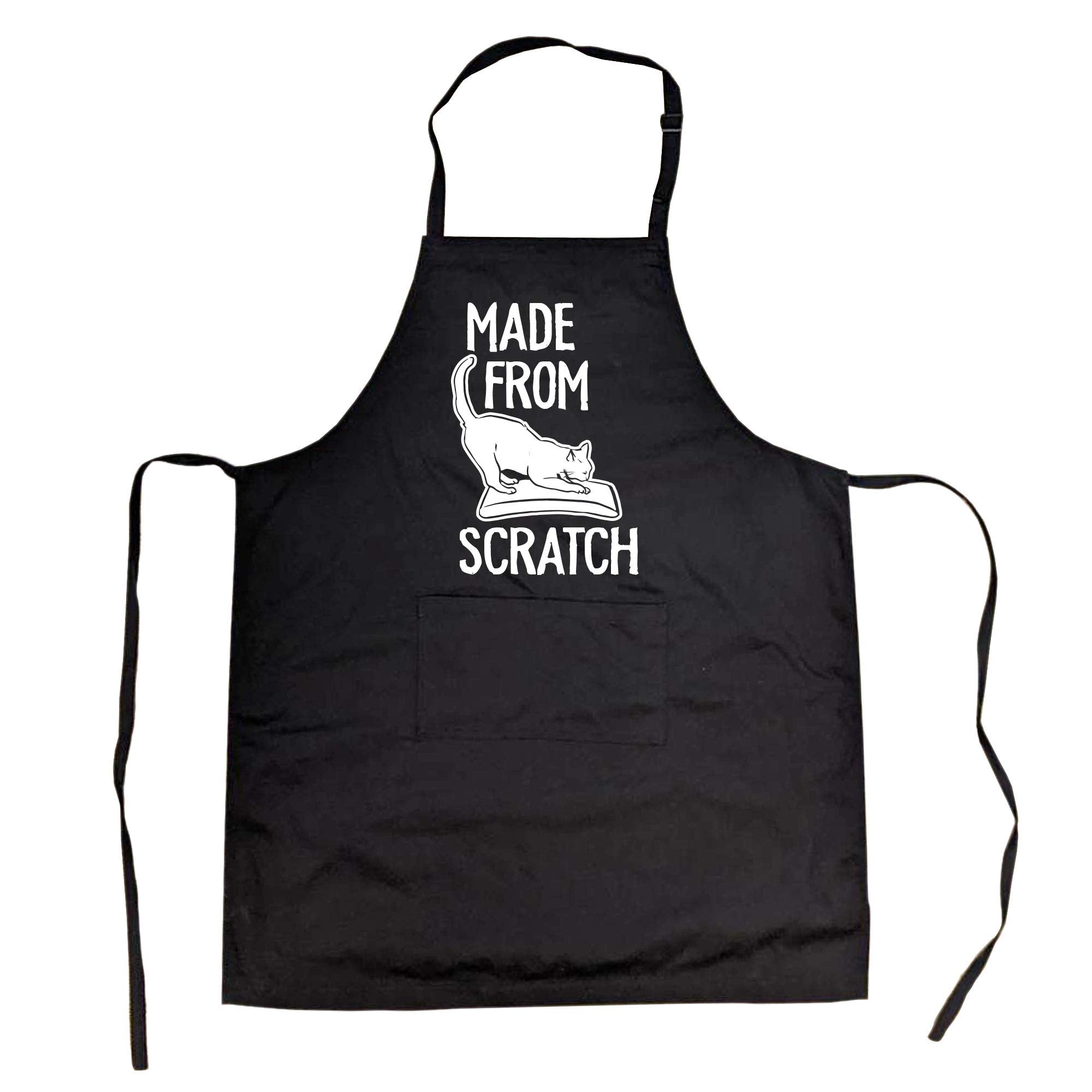Crazy Dog T-Shirts apron with pocket, front view, cat scratch graphic, ideal for organizing utensils.