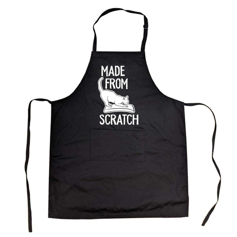 Crazy Dog T-Shirts apron with pocket, front view, cat scratch graphic, ideal for organizing utensils.
