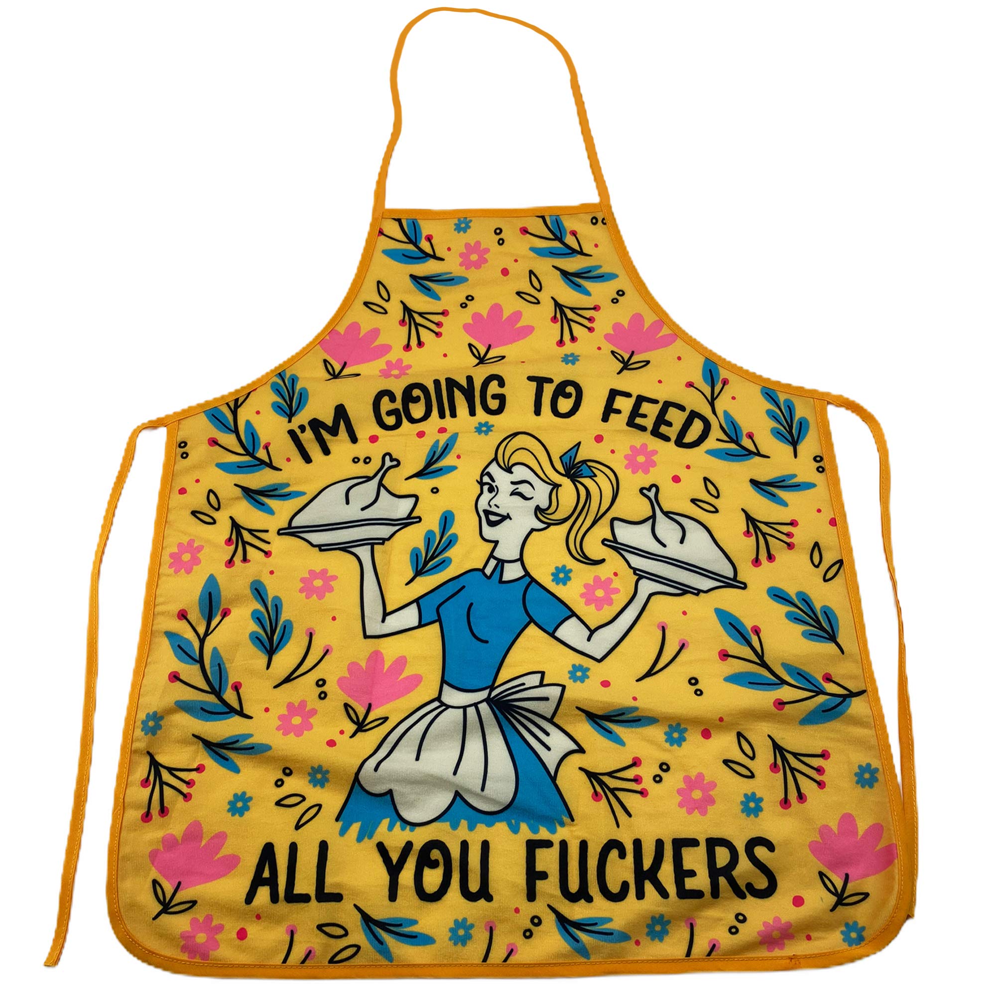 Crazy Dog T-Shirts yellow apron with bold graphic for fun family cooking sessions