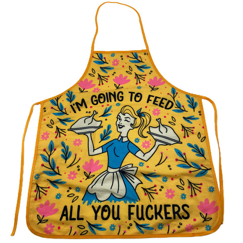 Crazy Dog T-Shirts yellow apron with bold graphic for fun family cooking sessions