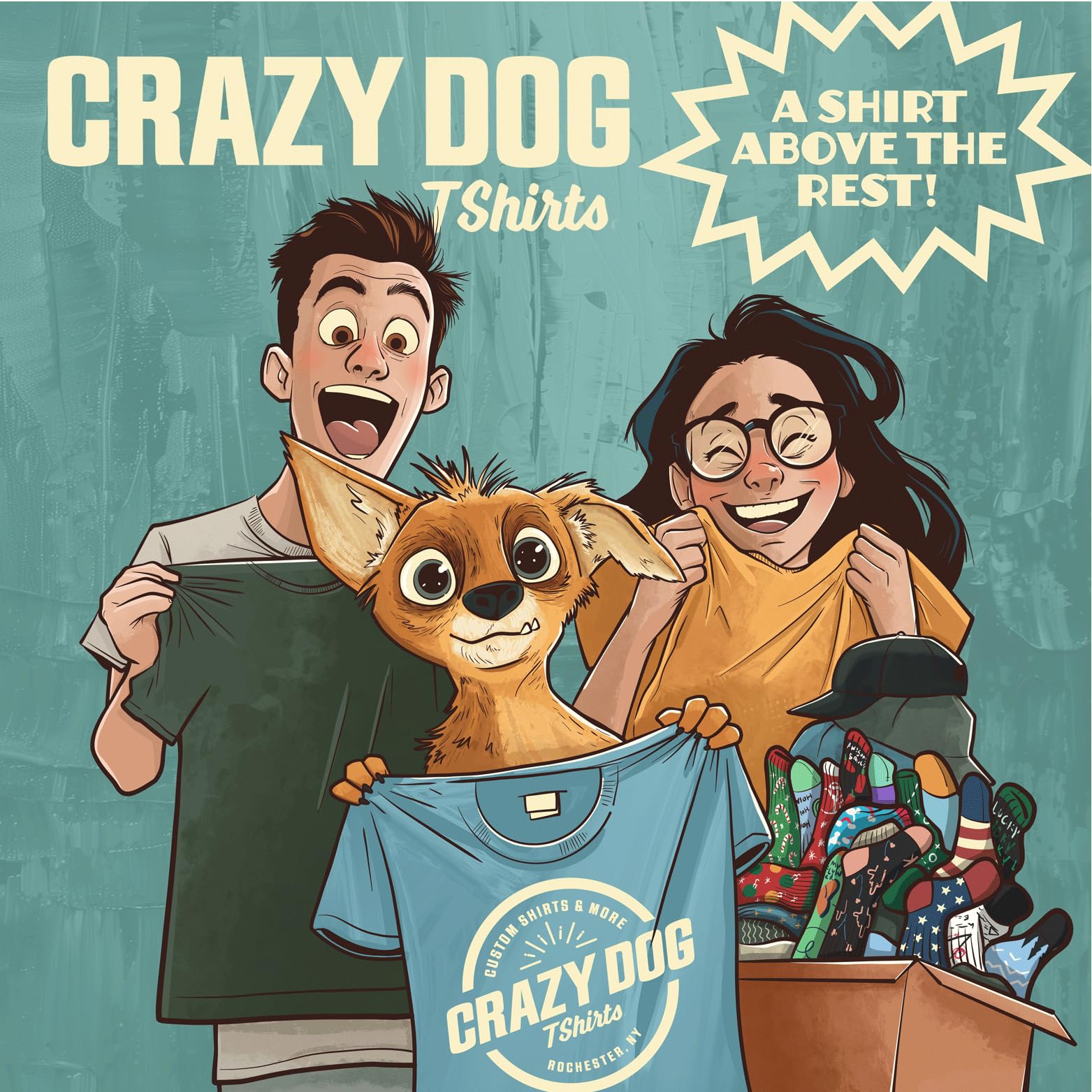 Crazy Dog T-Shirts yellow apron with bold typography sets a playful mood at cook-offs
