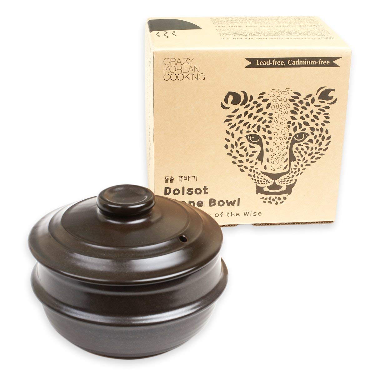 Crazy Korean Cooking stoneware dolsot highlights durable glaze and easy care.