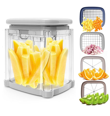 CrazyQueen 4-in-1 cutter demonstrates even fries ready for frying or baking.