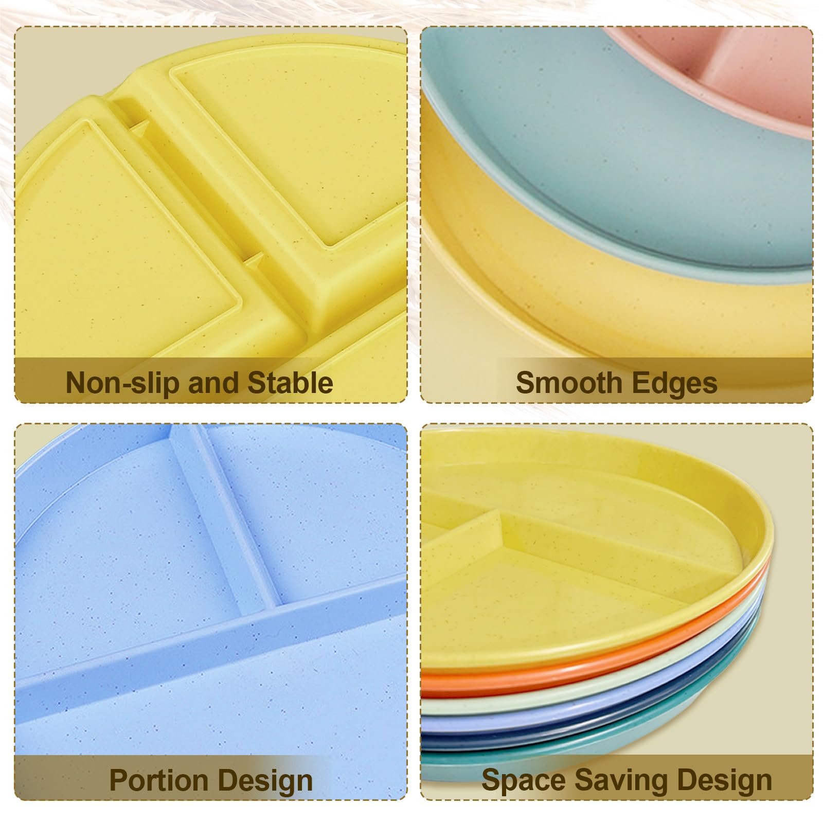 CrazyTerra divided plate beige, 9 inch unbreakable plate for durable family dining