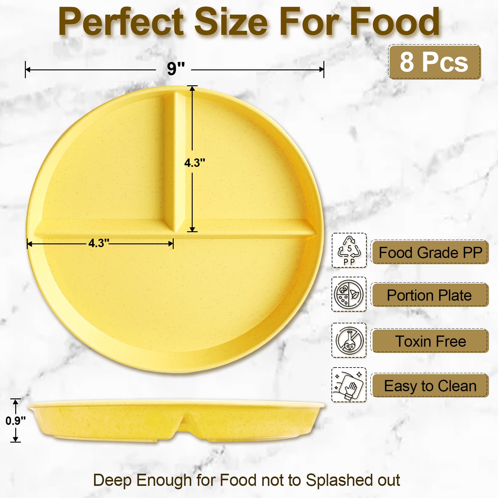 CrazyTerra divided plate light blue, 9 inch BPA-free dish for reheating leftovers