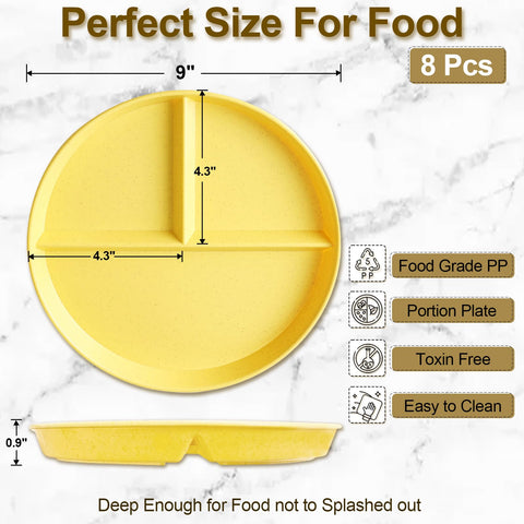 CrazyTerra divided plate light blue, 9 inch BPA-free dish for reheating leftovers