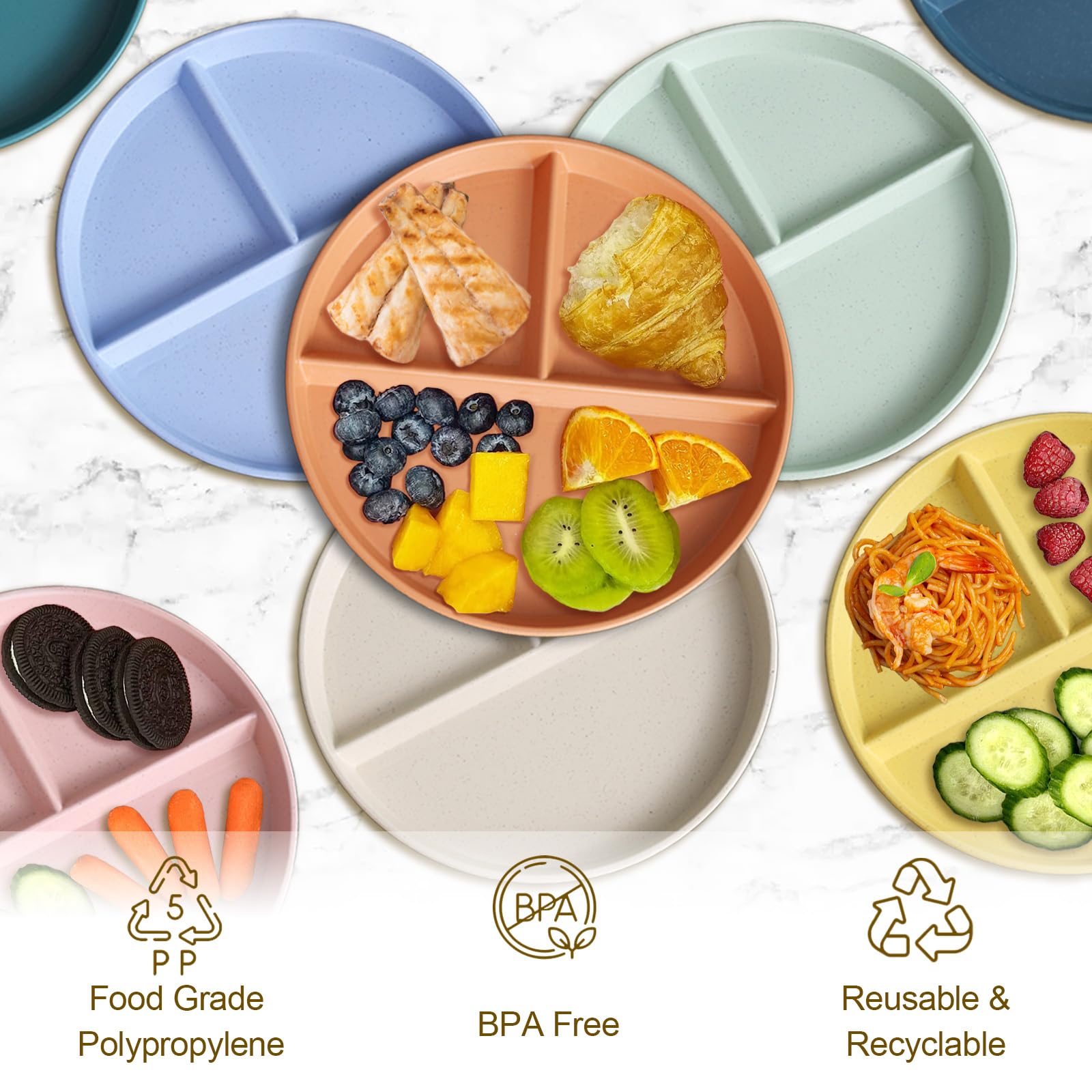 CrazyTerra divided plate yellow, 9 inch bright color for quick organized meals