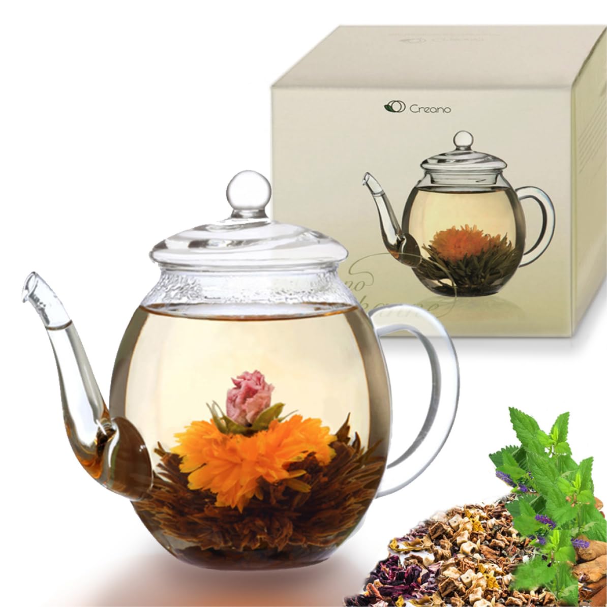 Creano glass teapot 17oz with lid, stylish and easy to pour.