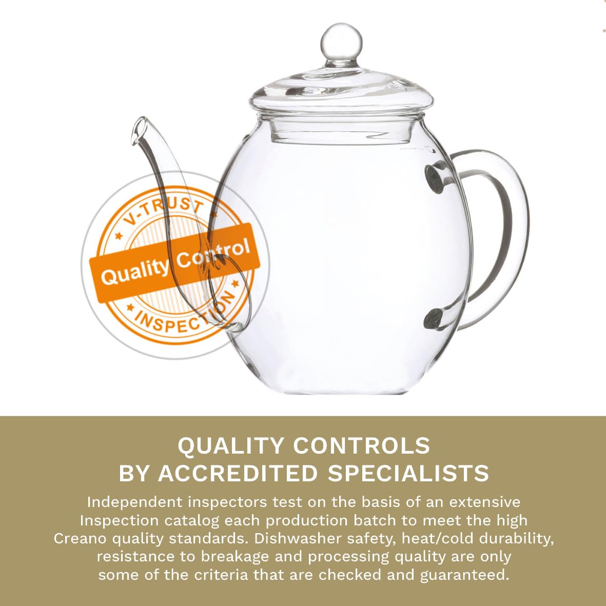 Creano glass teapot drip-free spout for clean pours.