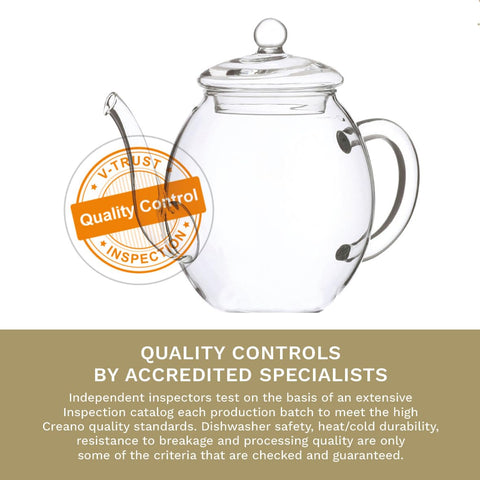 Creano glass teapot drip-free spout for clean pours.