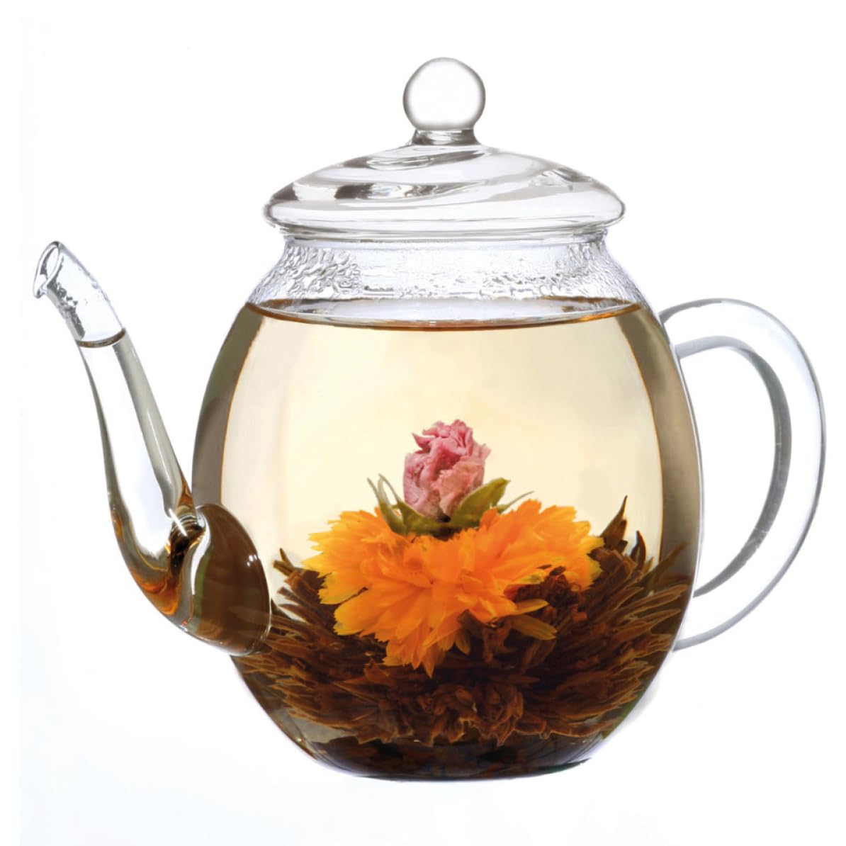 Creano glass teapot with stainless steel filter for blossoming tea.