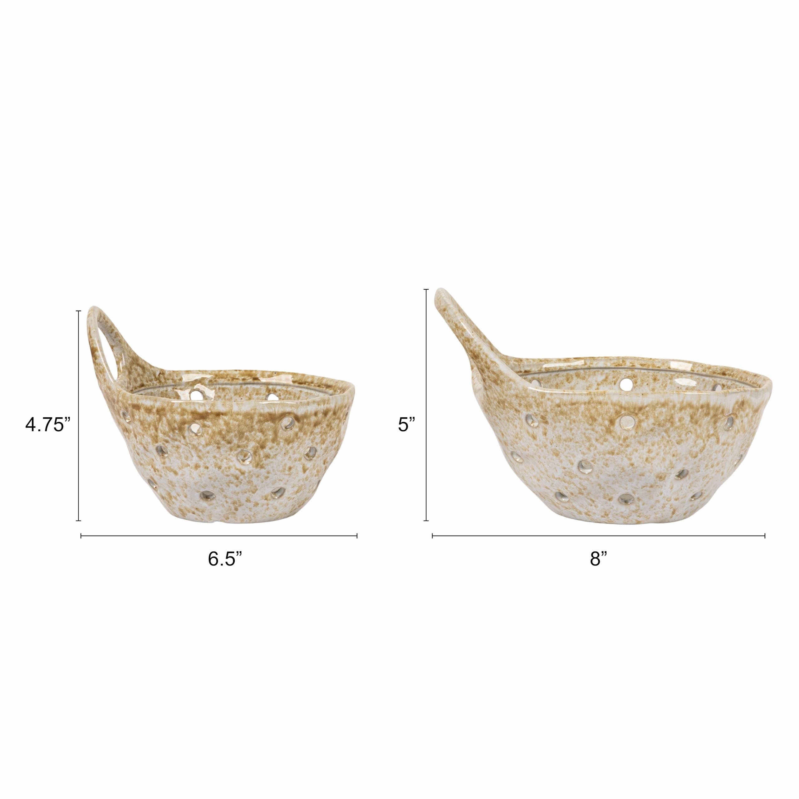 Creative Co-Op small beige stoneware colander with handle for small batches