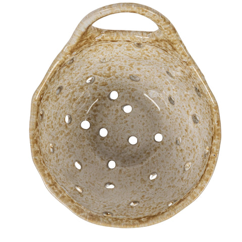 Creative Co-Op beige stoneware colanders styled as dining decor