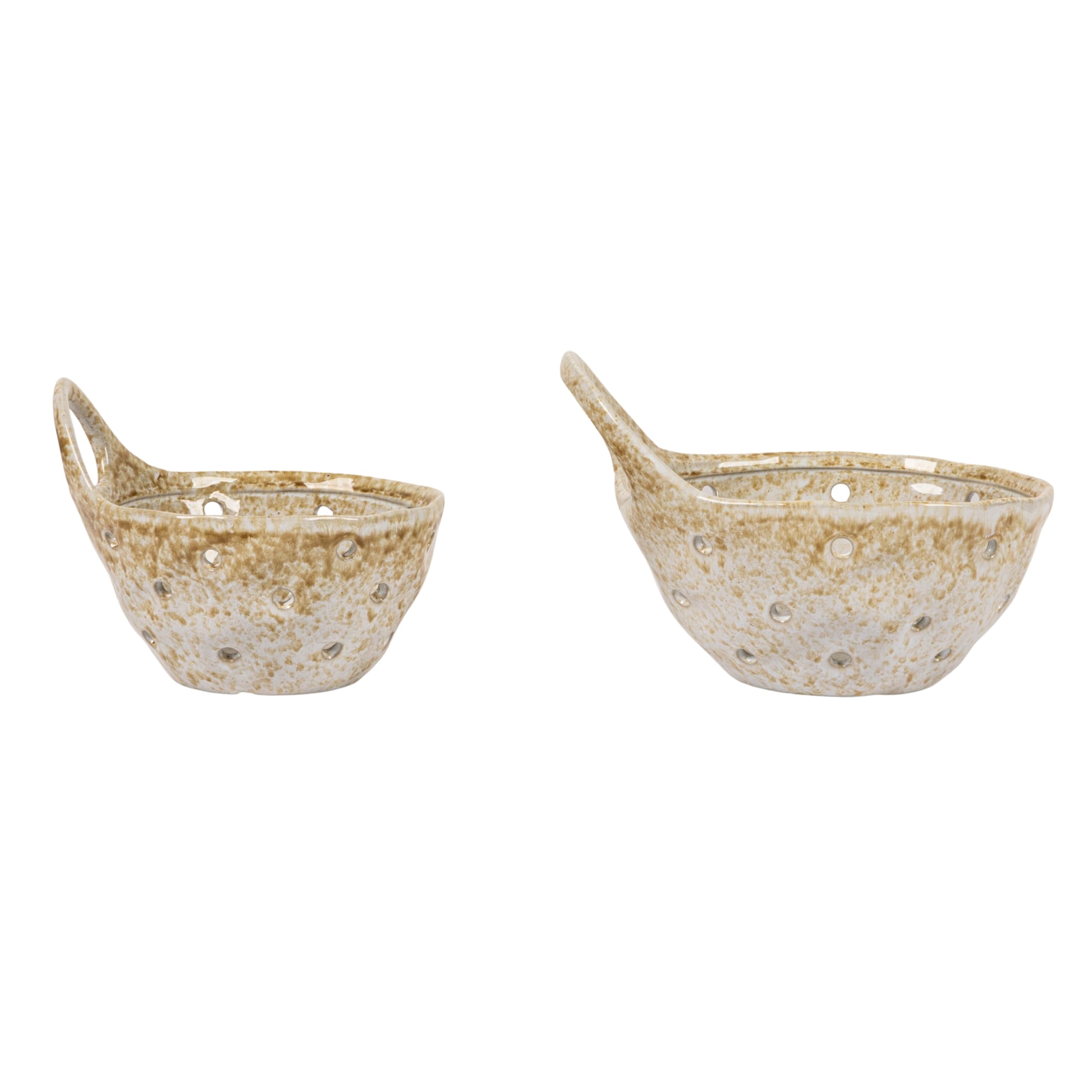 Creative Co-Op dining space accent with beige stoneware colander