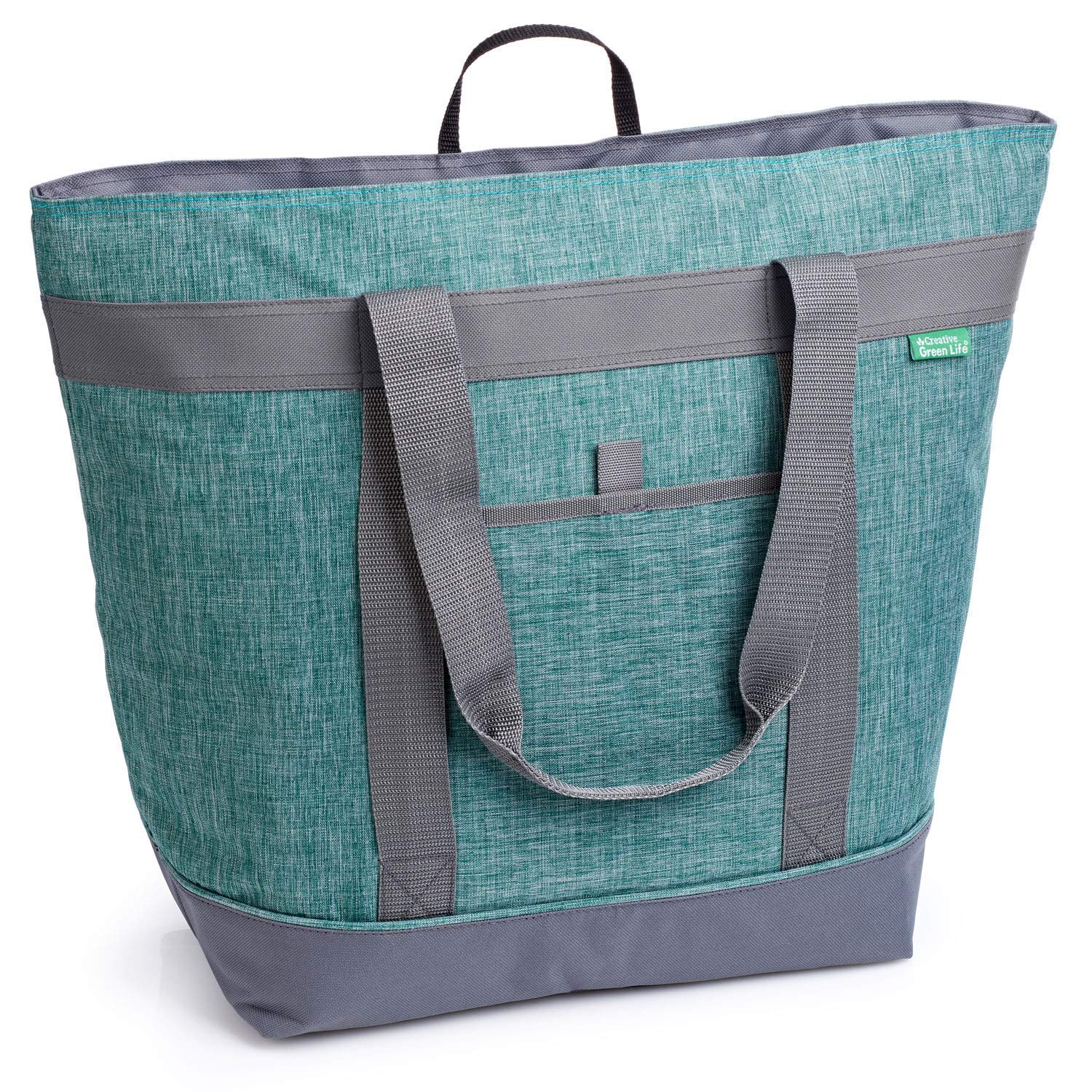 Creative Green Life jumbo cooler bag front view, extra-large capacity for groceries and drinks