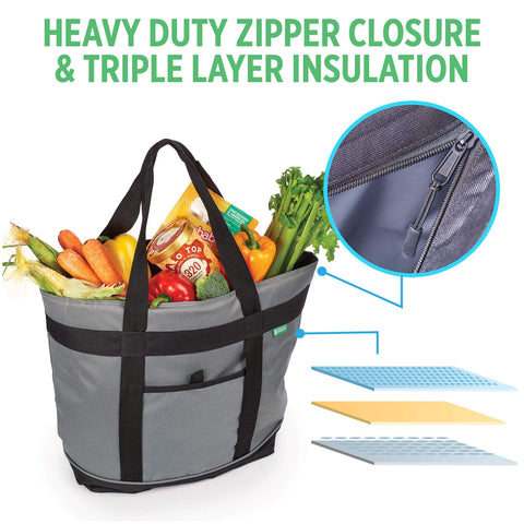 Creative Green Life jumbo insulated cooler bag gray leak-resistant liner in action.
