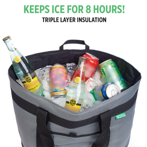 Creative Green Life jumbo insulated cooler bag gray on a picnic setup.