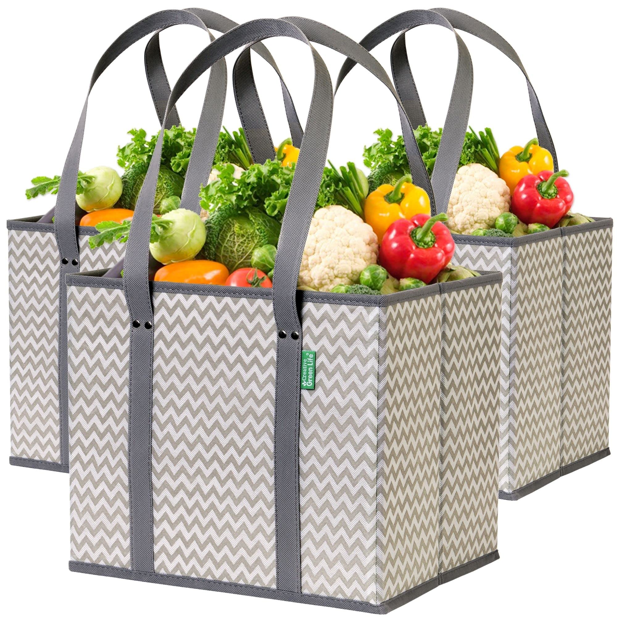 Creative Green Life box-shaped stand-up reusable bag for easy loading.