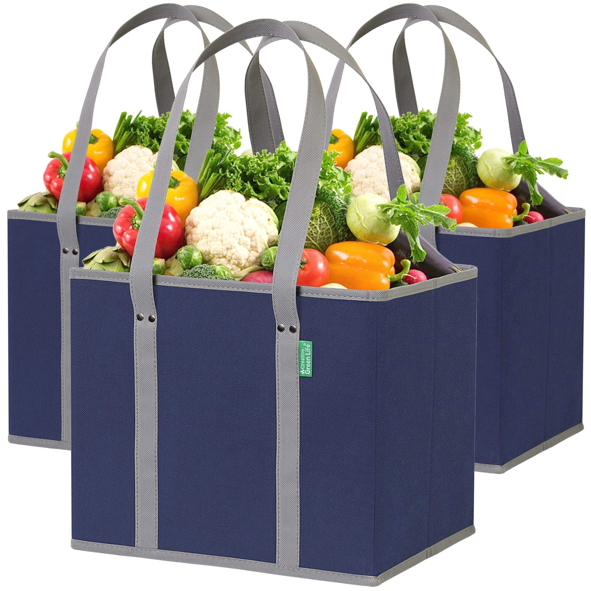 Creative Green Life reusable bags with box-stand-up design keeping groceries organized