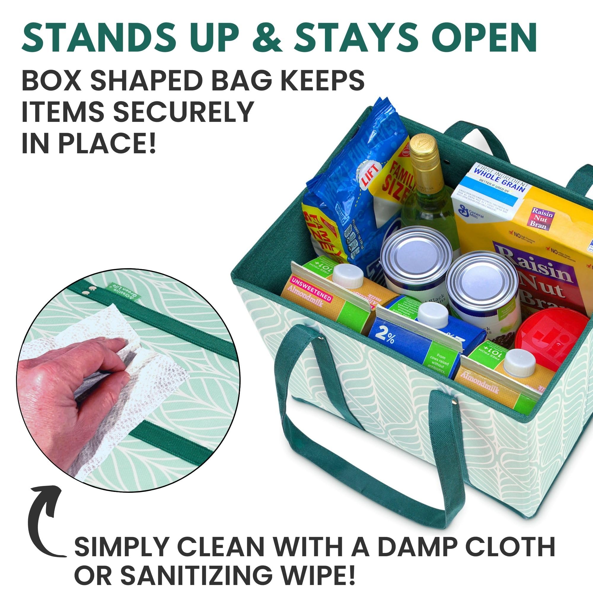 Creative Green Life bags with long handles for shoulder carry and tall item handling.