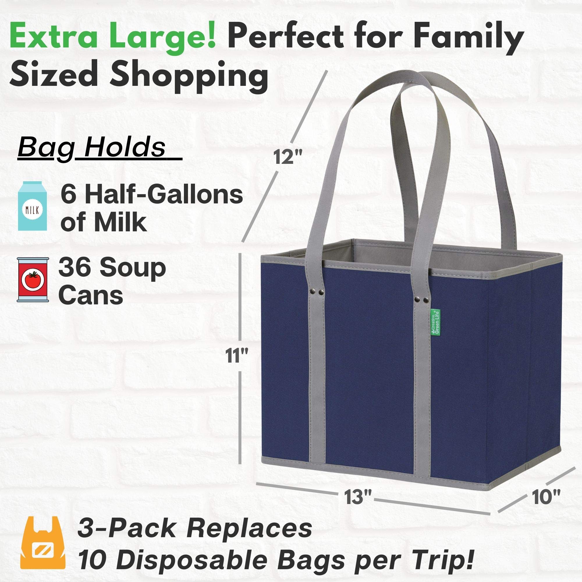 Creative Green Life bags feature long handles for shoulder carry and tall items