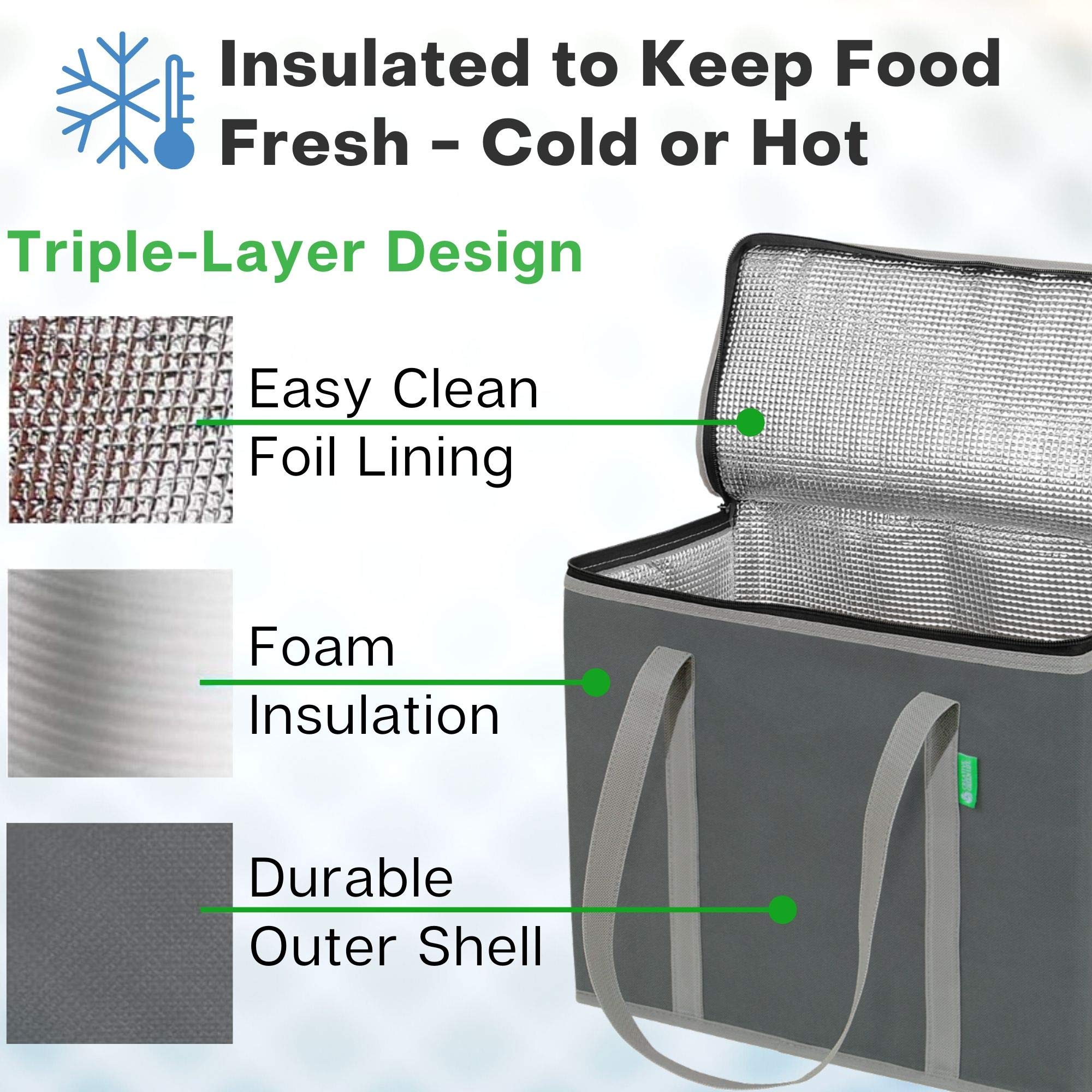 Creative Green Life XL insulated bag with hard bottom insert protects groceries during transit.
