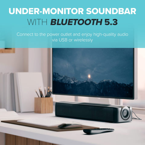 Creative Stage SE 2.0 Bluetooth sound bar black finish complements modern workspaces